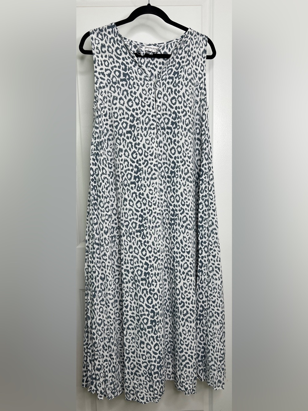 Emerson Fry India Collection Animal Print Modal Dress Blue Gray Soft Sleeveless